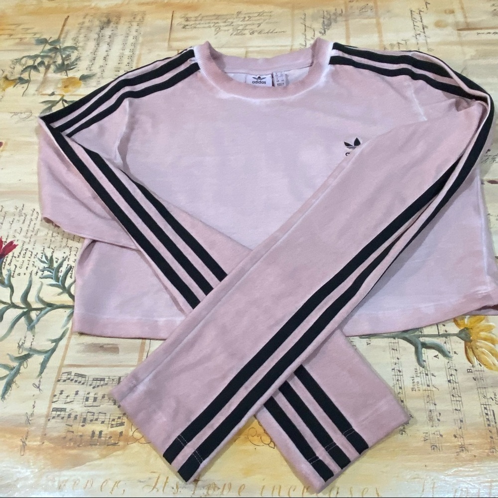 ADIDAS Dusty Pink Tie Dye 3 Stripe Crop Top Shirt. Size M - Picture 2 of 9